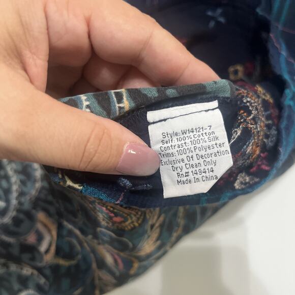 Johnny Was XS Embroidered Plaid Blouse Peasant Top V Neck Cotton Silk Boho - Picture 10 of 13